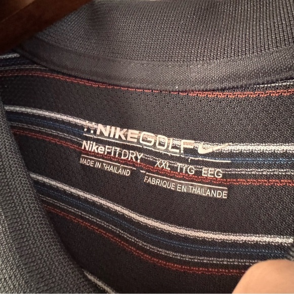 Nike Golf Fit Dry Striped Polo XXL Men's Black Shirt Breathable Mesh Button Neck - Picture 4 of 9